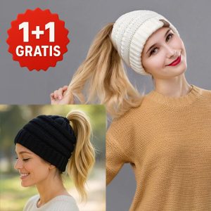 Pletena kapa s otvorom za rep | BEANIEHUT 1+1 Gratis